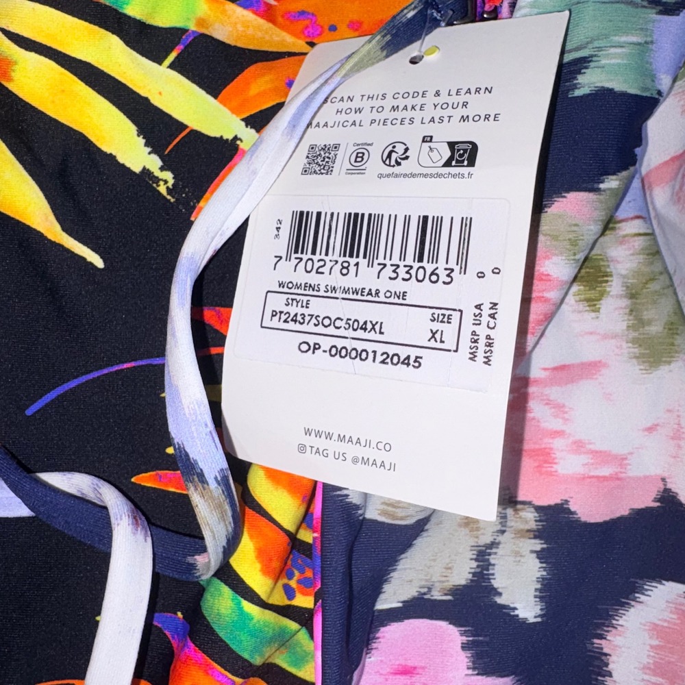 Maaji Long Sleeve One Piece Swimsuit XL Navy Floral NEW Open Back Surf Suit - Picture 11 of 13